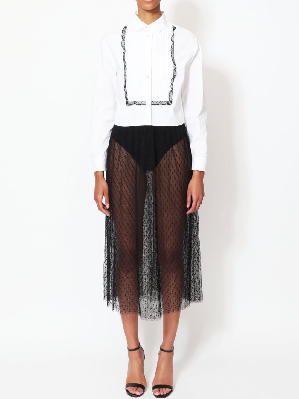 RED Valentino Poplin Dotted Lace Shirt Dress Sheer Tulle Maxi IT38